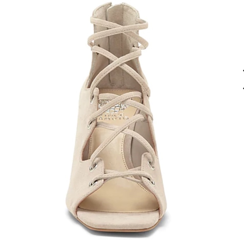 Vince Camuto Nahara Lace-Up Cage Sandals Nude Suede Block Heel Size 8.5 NEW Chic - Picture 7 of 10
